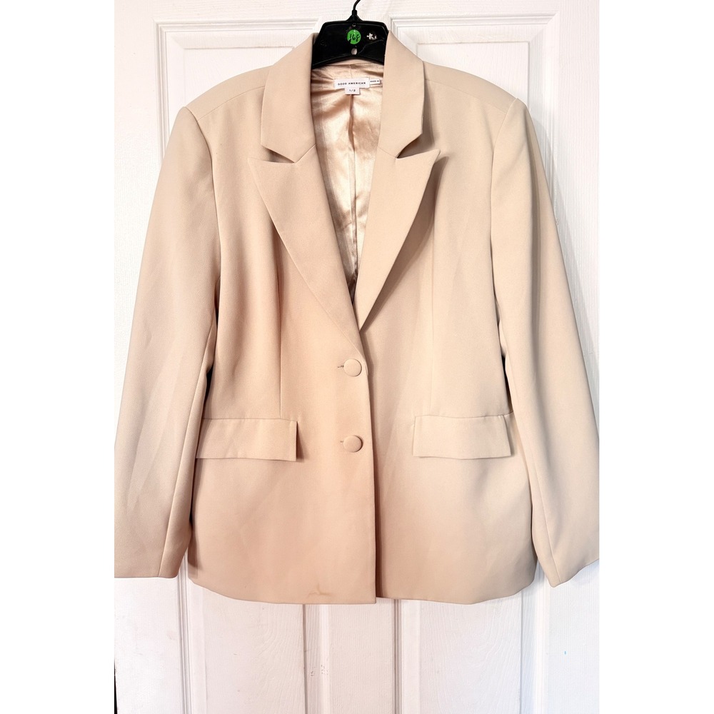 Good American Oversized Blazer Beige Tan Two Button Lined Jacket Size 1/2